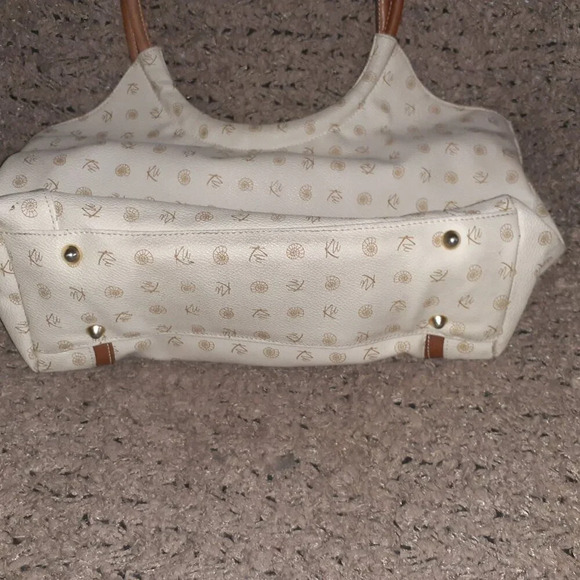 KENZIA-Looping Shoulder Bag-Beige Coated  Canvas/Brown Leather-Excellent - Picture 9 of 9